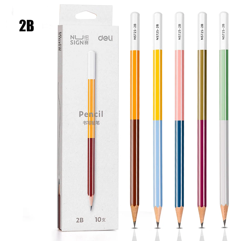 10Pcs/Box DELI NS725 HB 2B Pencil School Student Office Stationery Gift