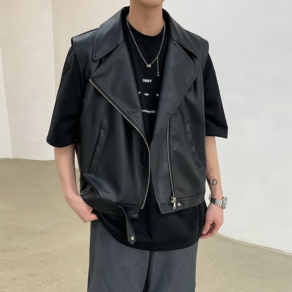 

Mens Pu Leather Vest Motorcycle Short Pu Tank Top Autumn Streetwear Biker All-Match Sleeveless Shirt Men'S Clothing 2025 New