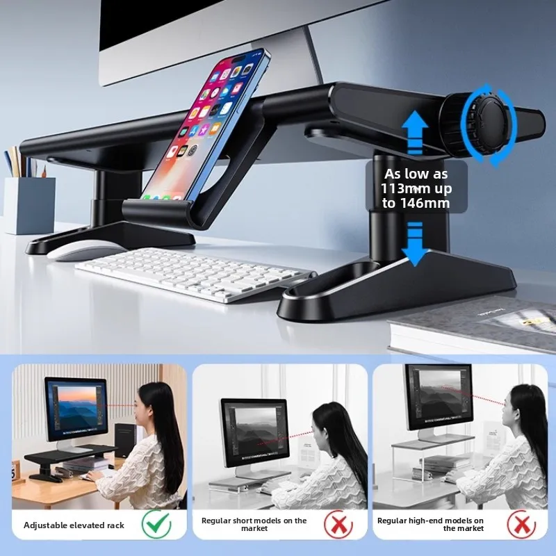 

Adjustable Monitor Riser, Screen Elevation Stand, Laptop Support Holder, Desktop Computer Organizer, Multi-Layer Office Storage