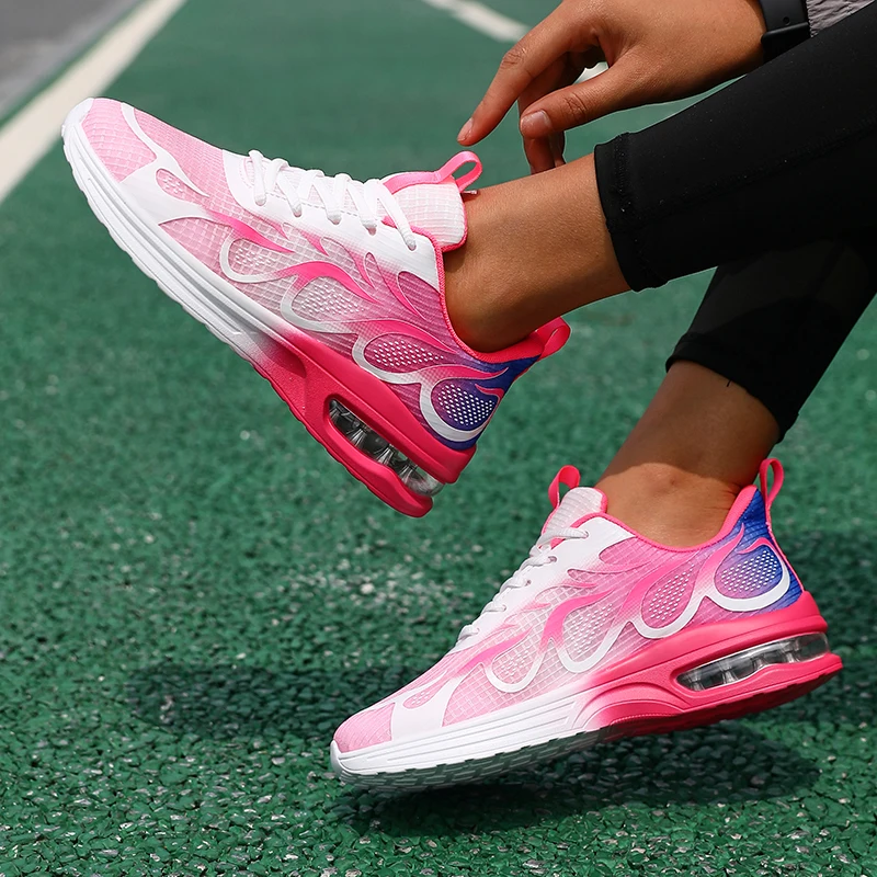 أحذية الجري النسائية ذات الوسادة الهوائية، أحذية المشي النسائية، أحذية رياضية شبكية قابلة للتنفس، أحذية رياضية للتنس الملونة #5
