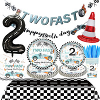 Two Fast Birthday Party Supplies for Kids Boys 2nd Birthday Party Decorations Two Fast Two Curious Racing Car Tableware Decors