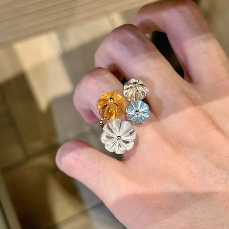 Fashion Trendy Crystal Pumpkin Open Rings for Women Dopamine Exquisite Design Daily Commuting Versatile Hand Decorations Jewelry