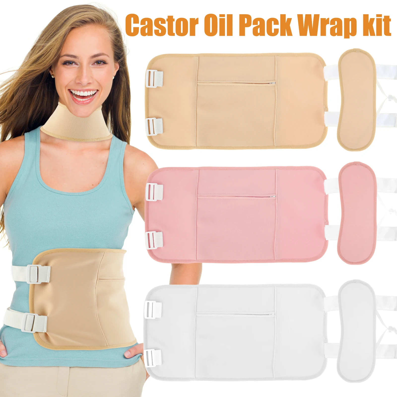 Castor Oil Pack Wrap Reusable Organic Castor Oil Pack Kit with Adjustable Elastic Strap Comfort Neck Waist Castor Oil Pack 2023