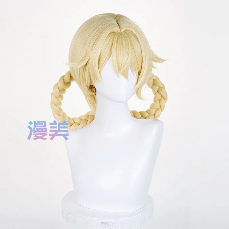 لعبة جينشين إمباكت جاهودا شعر مستعار كوسبلاي شعر صناعي فاتح ذهبي مقاوم للنساء لحفلات الهالوين أنيمي رولبيلاي