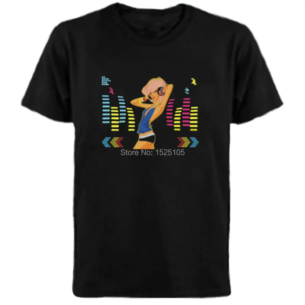 Party LED Light Up El Panel T-shirt  Music Rhythm Sound Activated Flashing El Panel T-shirt