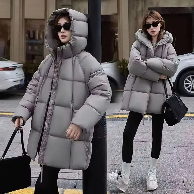 

Winter Long Down Cotton Jacket Women Fashion Thick Warm Cotton Parkas Outwear Loose Windproof Hooded Female Outerwear Overcoat