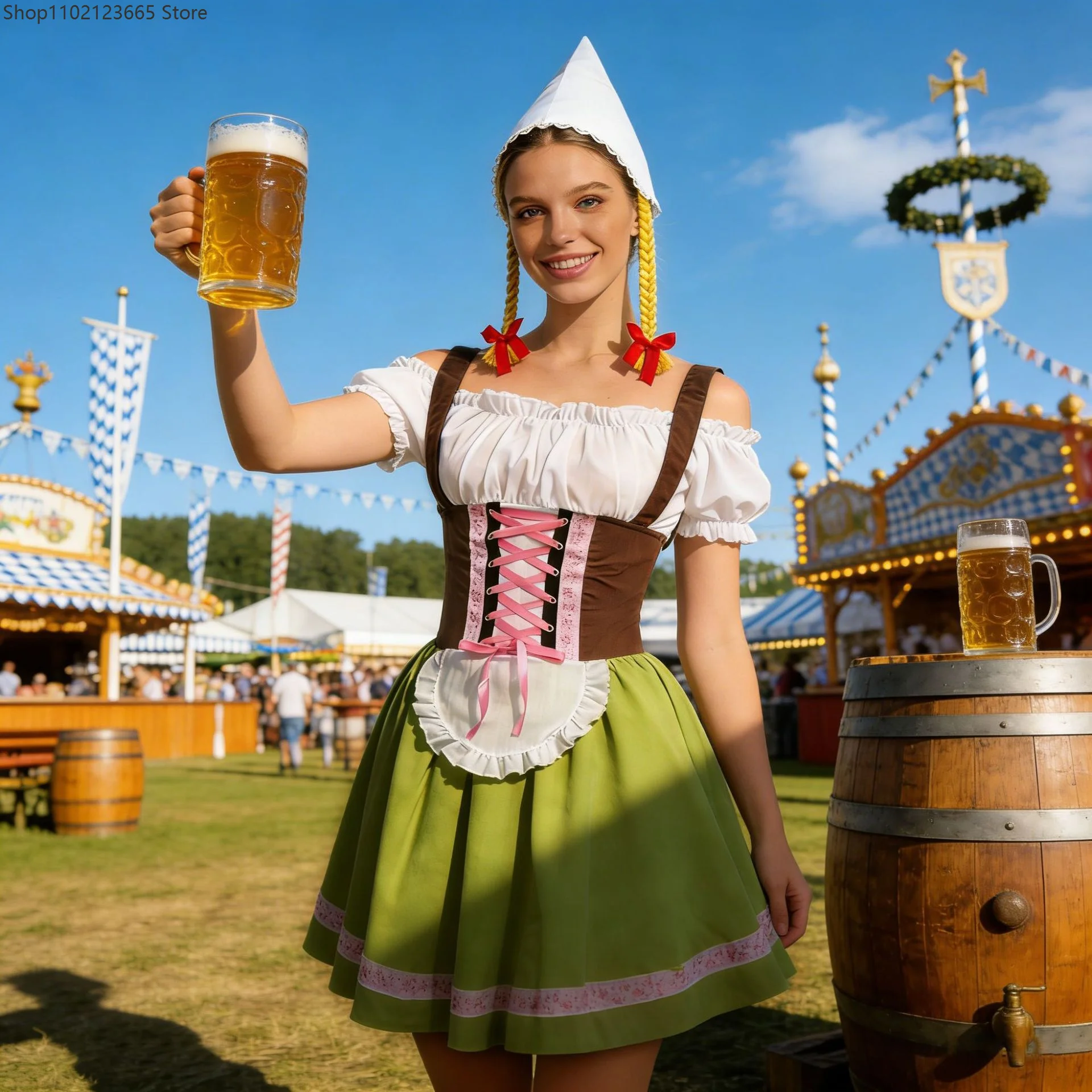

Carnival Oktoberfest Dirndl Costume Dress Women Germany Beer Maid Tavern Wench Waitress Outfit Cosplay Halloween Fancy Party