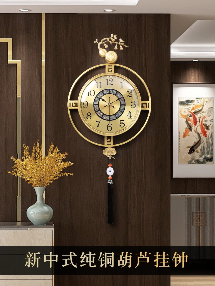 New Chinese decoration pure copper Fulu wall clock, living room hanging clock, home wall-hung light luxury atmospheric clock, qu