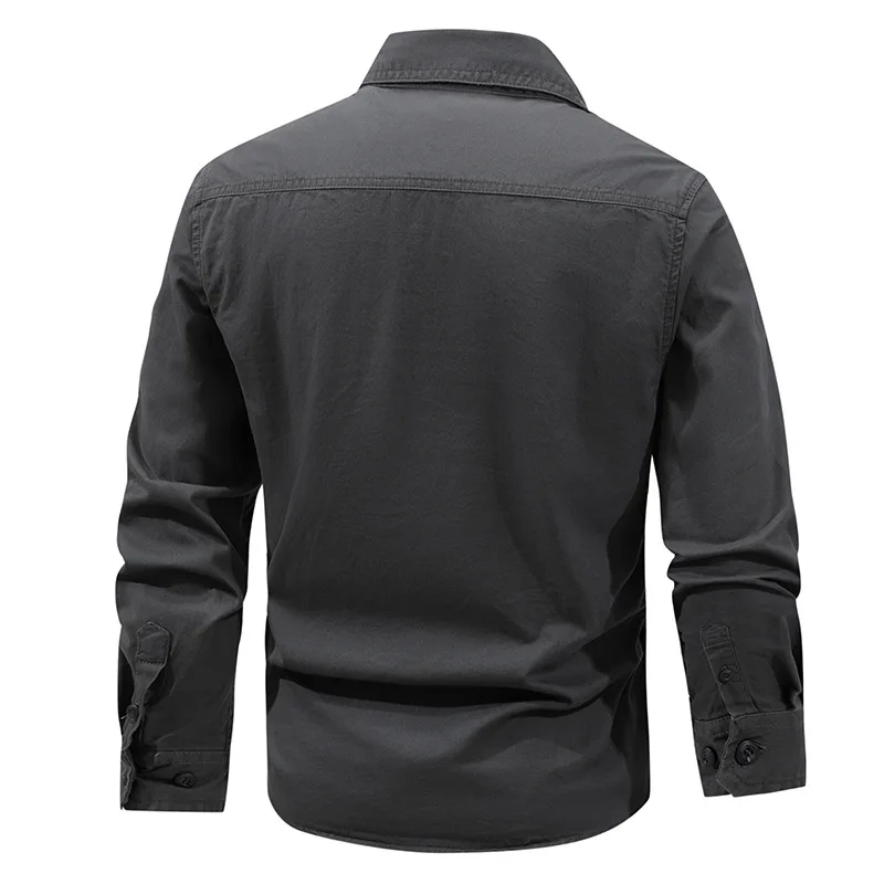 New Spring Men Outdoor Long Sleeved Multi Pockets Cargo Shirts Quality Man Cotton Loose Tooling Shirts Male Casual Shirts 5XL