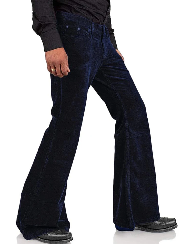 New Casual Solid Color Corduroy Pants Men Spring Autumn Vintage Wide Leg Bell Bottom Mens Trousers Fashion Stretch Slim Trousers
