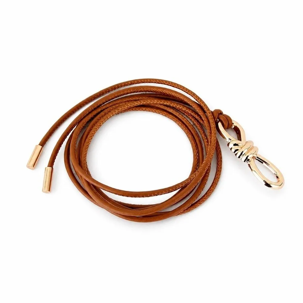 Fashion Knotted Leather Waist Belt Solid Color Adjustable Thin Women Belt Simple Long Length Decorative Waistband for Dresses