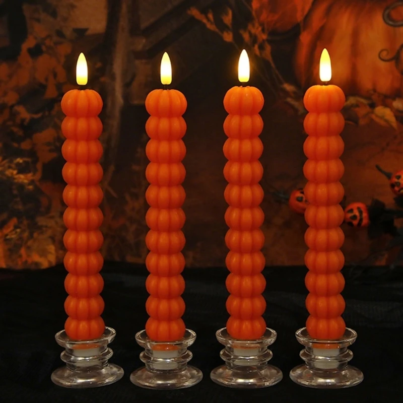 Pumpkin Flameless Taper Set, 4Pcs LED Decorative and Soywax Finish for Halloween Mantels Displays and Y5GB