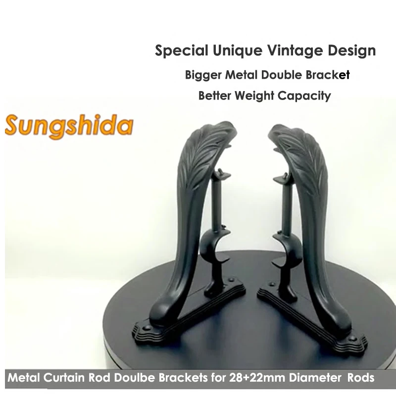 Sungshida 4Pack Vintage Brass Znic Double Curtain Pole Brackets Drapery Rod Hooks Hangers Holders For 28/25+22/19mm Dia. Rods