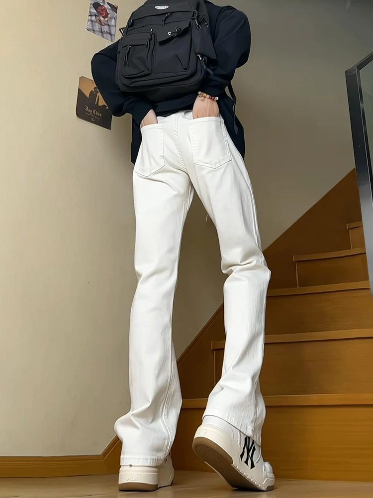 

Белые узкие прямые джинсы, мужские эластичные брюки Cleanfit, расклешенные брюки в американском стиле High Street Vibe, модные молодежные брюки...