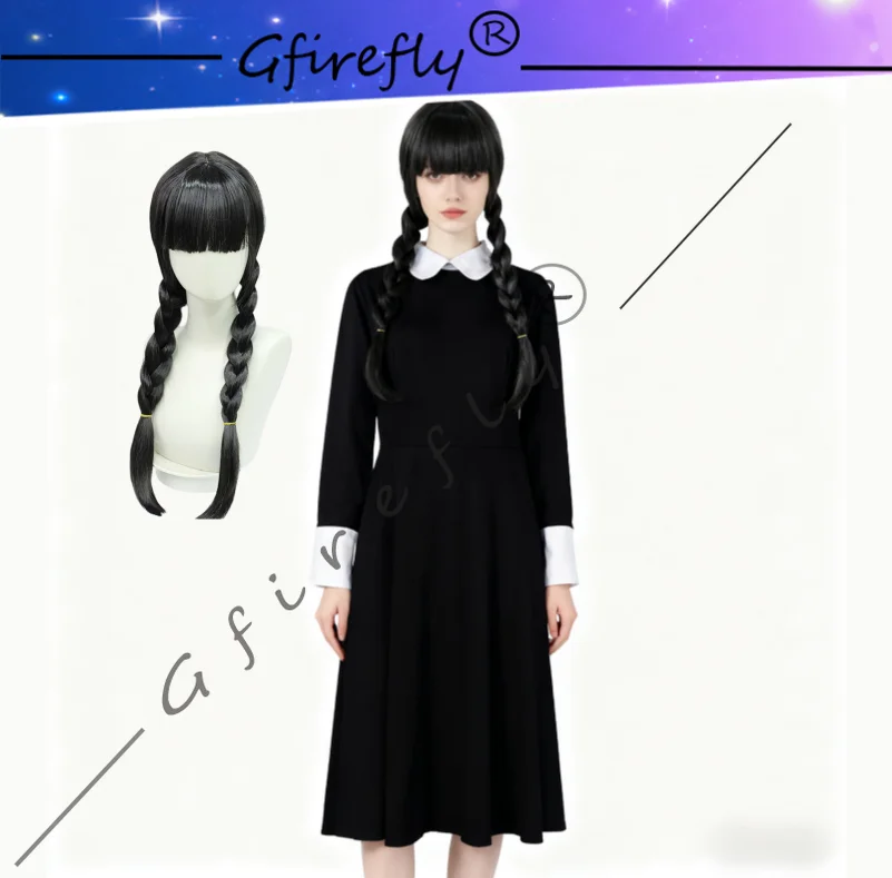 

The Addams Family Anime Addams Character's Black Dress Cosplay Costume, Adult Size Halloween Costume