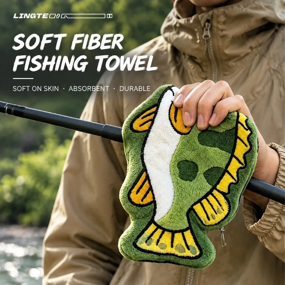 Absorbent Fishing Hand Towel Hanging Quick Dry Lure Fishing Wipe Cloth Thickened Lightweight Fish Shaped Towel