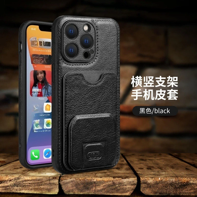 

Кожаный чехол для мобильного телефона с кронштейном для карты для Iphone 16 Pro Max 15 Plus 14 13 12 11 XS Max XR 7 8 SE2 SE3 Business Cover