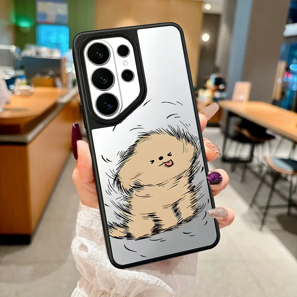 Cartoon Tongue Spitting Plush Puppy Mirror Surface Magnetic Phone Cover for Samsung Galaxy S23 S24 S25 S26 Ultra S26+ Plus Case