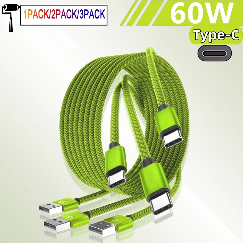 1 Stück 2 Stück 3 Stück USB-A-auf-Typ-C-Ladekabel 2,4A Nylon-Datenkabel für Huawei Samsung Xiaomi Android-Handys Typ-C-Ladegeräte