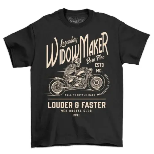 Legendary Widow Maker Louder & Faster Vintage Motorcycle Biker T-Shirt Men's Top