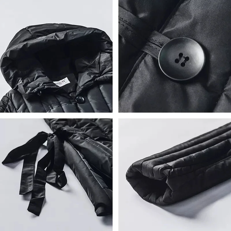 ผู้หญิงลงเสื้อแจ็คเก็ตผ้าฝ้ายหลวมหนา X ยาวผู้หญิงฤดูหนาวเสื้อแจ็คเก็ตเดี่ยว Breasted Hooded Parkas เบาะเสื้อผ้า