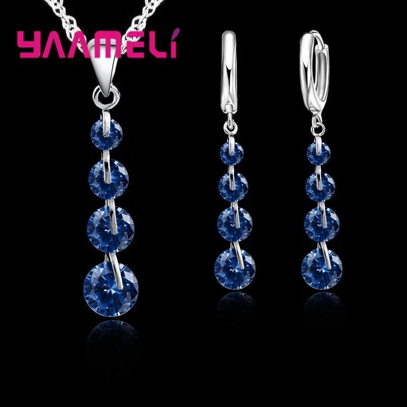 Fashion 925 Sterling Silver Bridal Jewelry Set For Women Tassel Cubic Zircon Pendant Necklace Earrings Sets Wedding Gift
