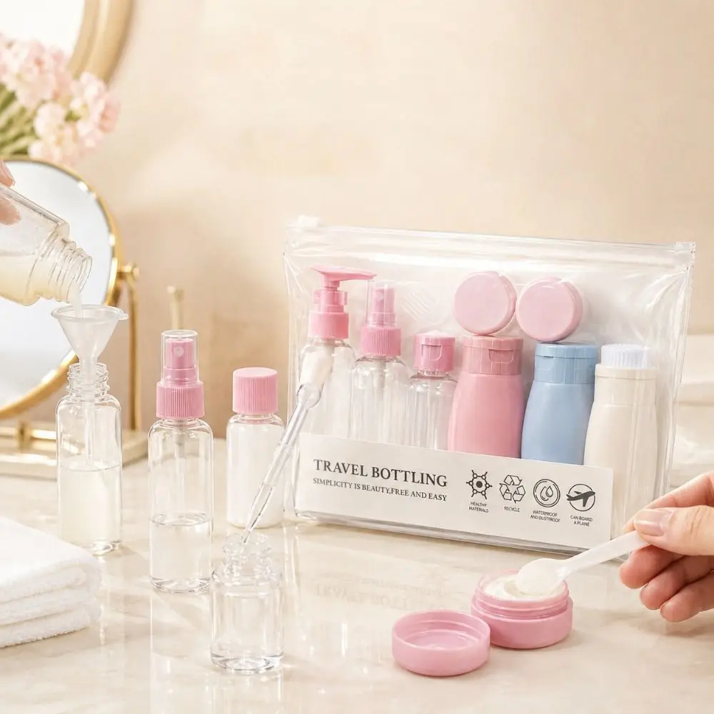 Premium Portable Travel Bottles Set Convenient Leak-Proof Refillable Bottles Carry-On Compact Pump Spray Jars Shampoo