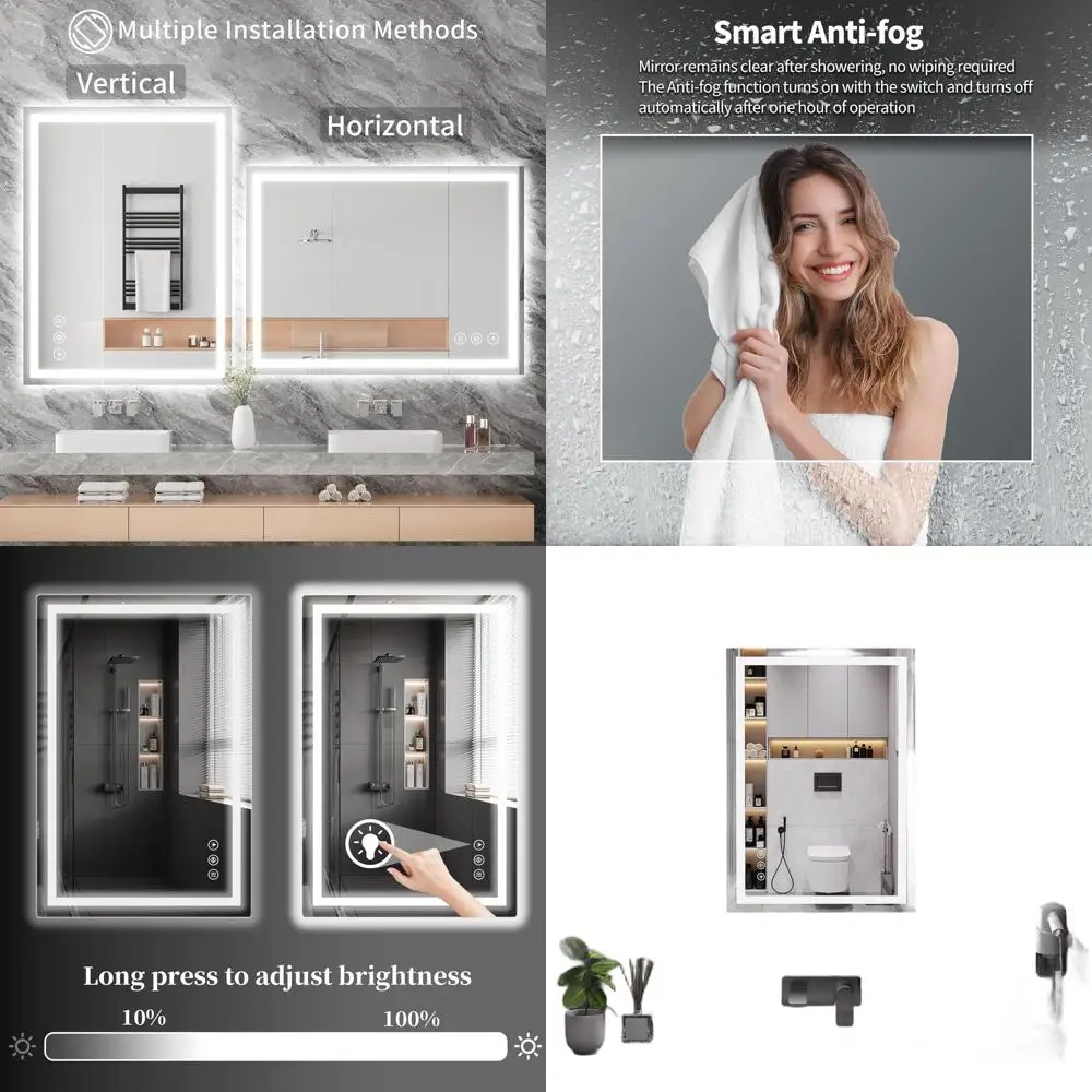 

Зеркало для ванной с LED-подсветкой 20x28 дюймов, 90CRI, с защитой от запотевания и ударопрочное, настенное, с подсветкой, легко устанавливается