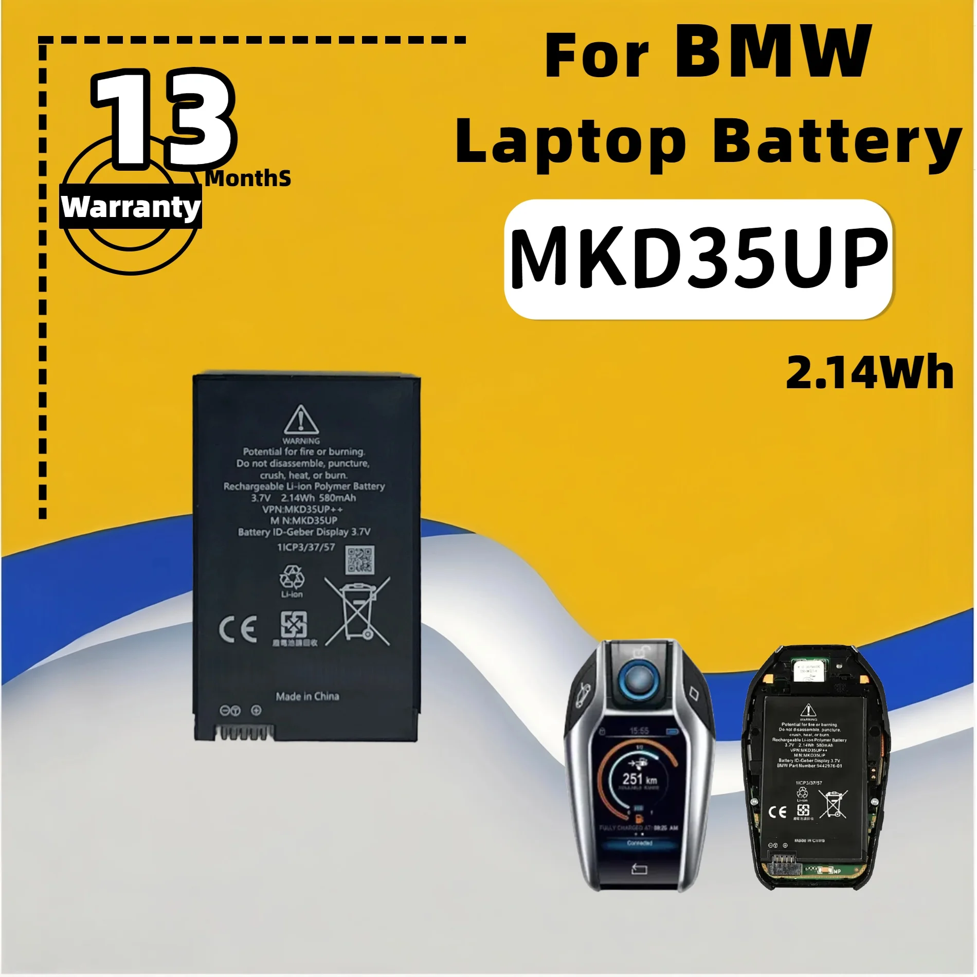 FRLESUI For BMW X3 X4 X5 X6 X7 530Le 730 740 745 760LI 9442976-01 1ICP3/37/57 D-80788 MKD35UP Remote LCD Key Battery 6814351