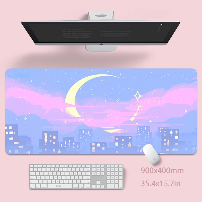 Cute Moon Locking Edge Mouse Mat Large Natural Rubber Mouse Pad Waterproof Mousepads Mouse Mats Desk Pad Mousepad Keyboard Mat