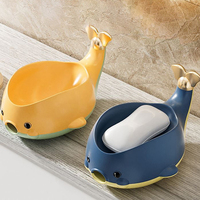 Cute Cartoon Whale Shape Soap Box with Drainable Tray for Bathroom Accessories