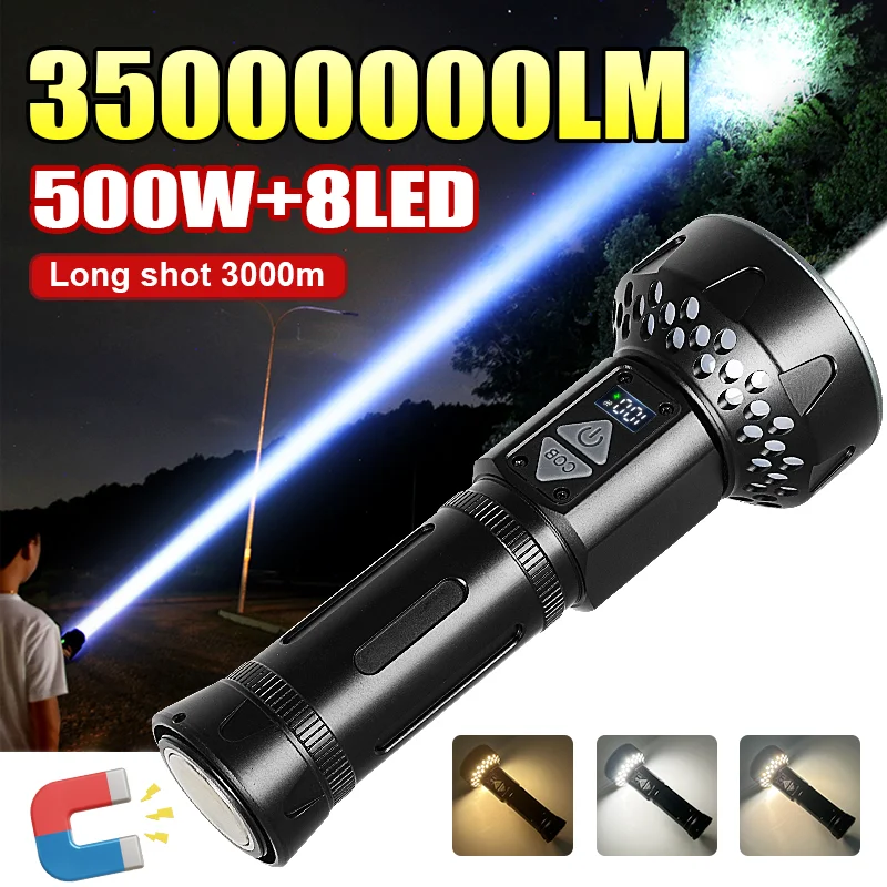 

2500000LM New Ultra Powerful Flashlight 500W+COB Super Bright Tactical Torch Rechargeable Powerful LED Flashlights with Magnetic