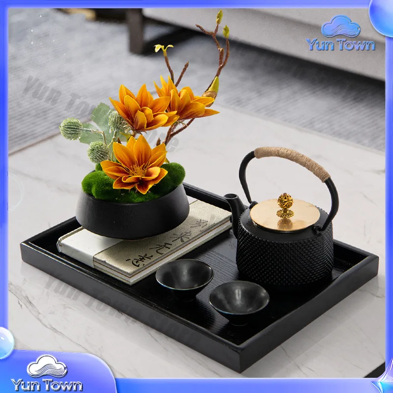 New Chinese style tea ceremony iron pot floral tray combination ornament model room sales office coffee table study tea table