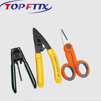 Triple Hole Indoor Cable Stripper, Drop Cable Stripper, Three Piece Set Fiber Optic Tools with Kevlar Aramid Scissors