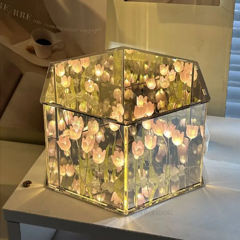 3D Tulip Flower Sea Nightlight materiali fai da te fatti a mano Home Atmosphere Lights coppie regali di compleanno sorpresa di natale per le donne