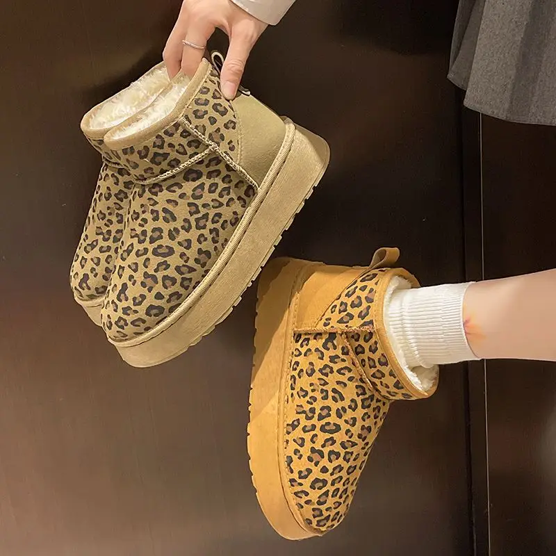 

Winter Women Thick Cotton Boots Leopard Print Snow Boots Fashion Girls Casual Non-slip Boots Student Plush Warm Cotton Shoes