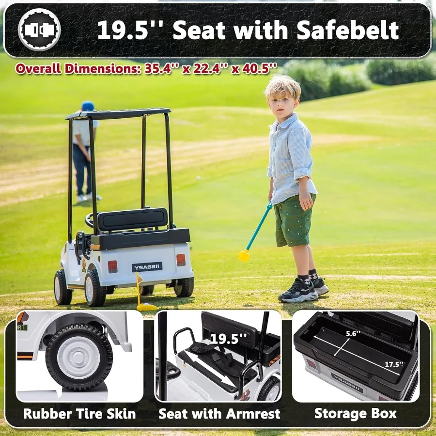 12V 7AH ゴルフカート 男の子 女の子向け バッテリー駆動 乗用玩具 親用リモコン付き 2人乗りゴルフカート プラスチック製