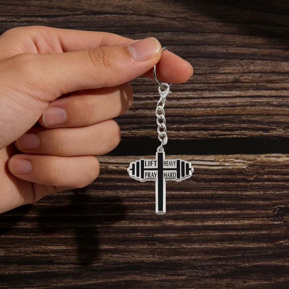 Christlicher Fitness-Kreuz-Hantel-Schlüsselanhänger – Hebe schwer, bete hart – Glaube und Fitness – Motivierender Schlüsselanhänger – Geschenk für Fitness-Enthusiasten – Detail 9