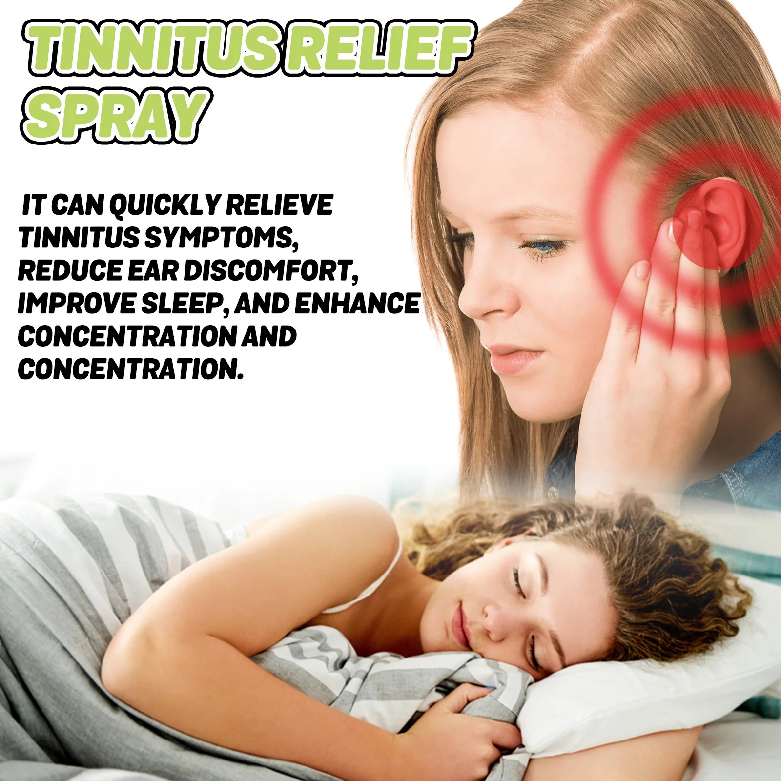 XIMONTH Tinnitus Relief Spray Improve Listen Skills Relieve Discomfort Clean Ear Canal Remove Dirt Refresh Sooth Ear Care Spray