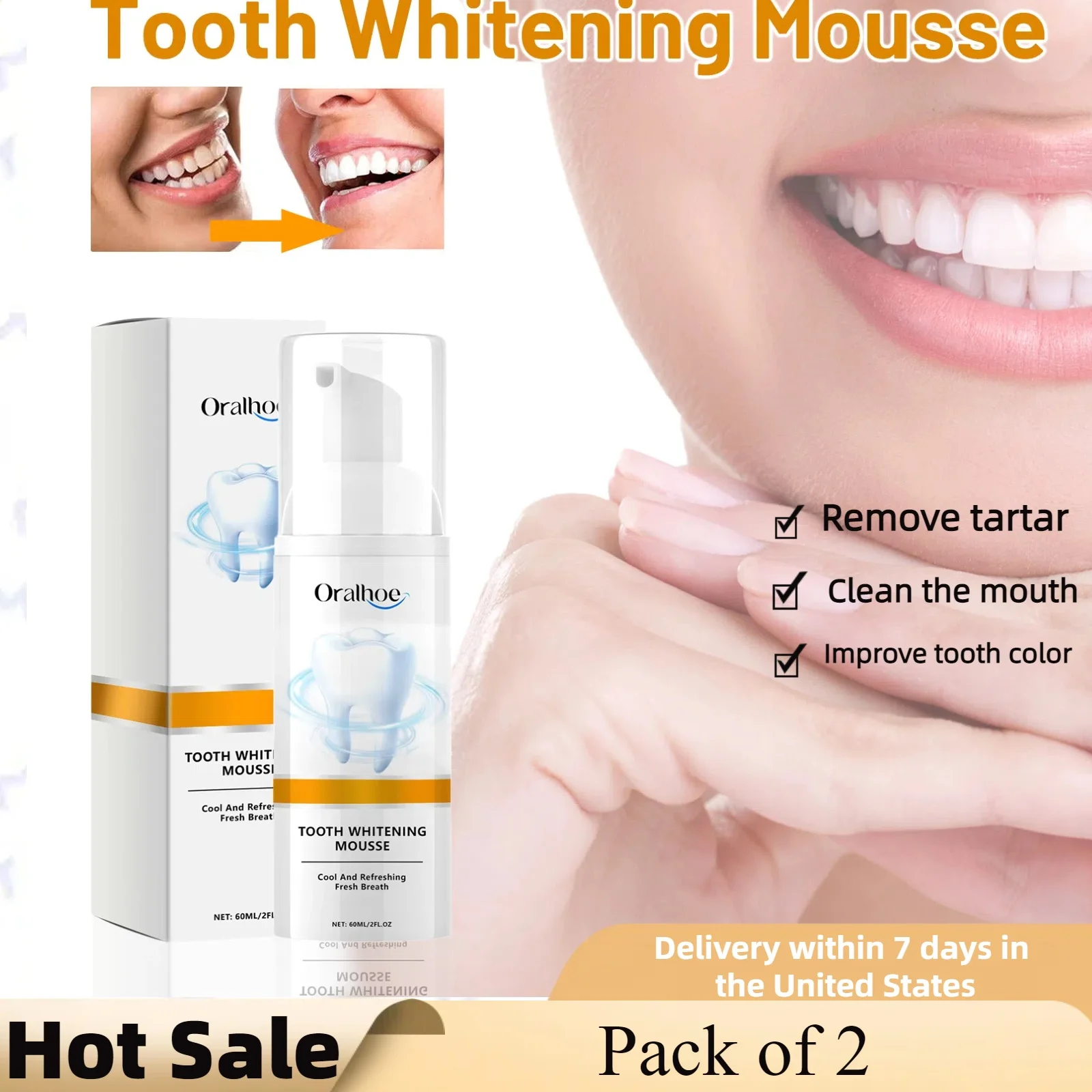 

2pcs Teeth Cleaning Mousse Toothpaste Freshens Breath Effective Teeth Brightening Mousse Teeth Bleaching Agent Removes Teeth Sta