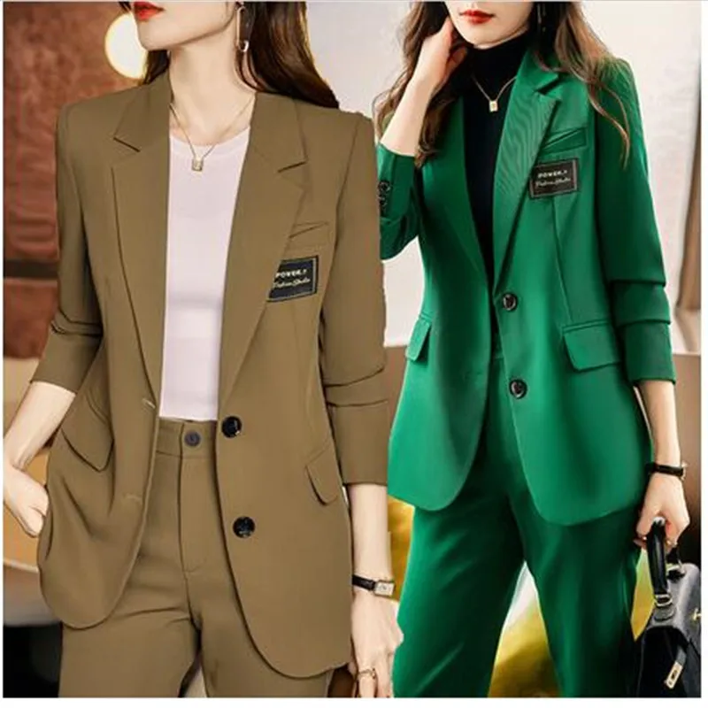 Women's Casual Suit Two Piece 2023 Spring Autumn New Fashion Long Sleeve Blazers Coat Pant Suit Korean Elegant Chic Matching Set