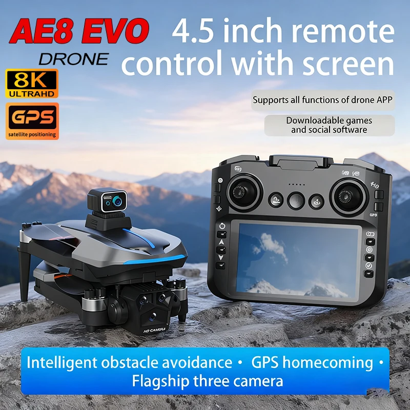 AE8 EVO نظام تحديد المواقع بدون طيار 8K HD أربعة كاميرا فرش RC الطائرات EIS المضادة للاهتزاز تجنب العوائق التدفق البصري تحوم طائرات بدون طيار لعبة