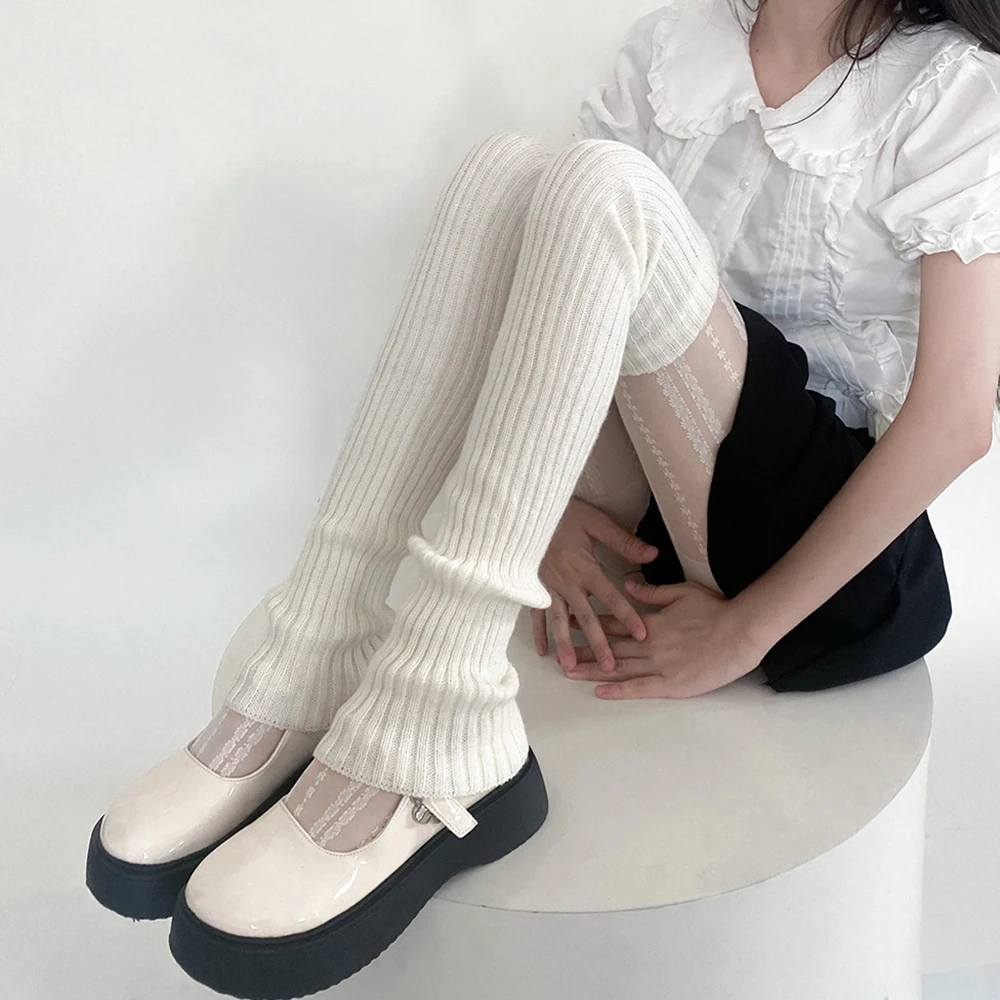 Leg Warmers Women JK Lolita Long Socks White Arm Autumn Winter Knitted Warm Y2K Girls Thigh Over Knee Boot Cuffs 70CM Lengthened