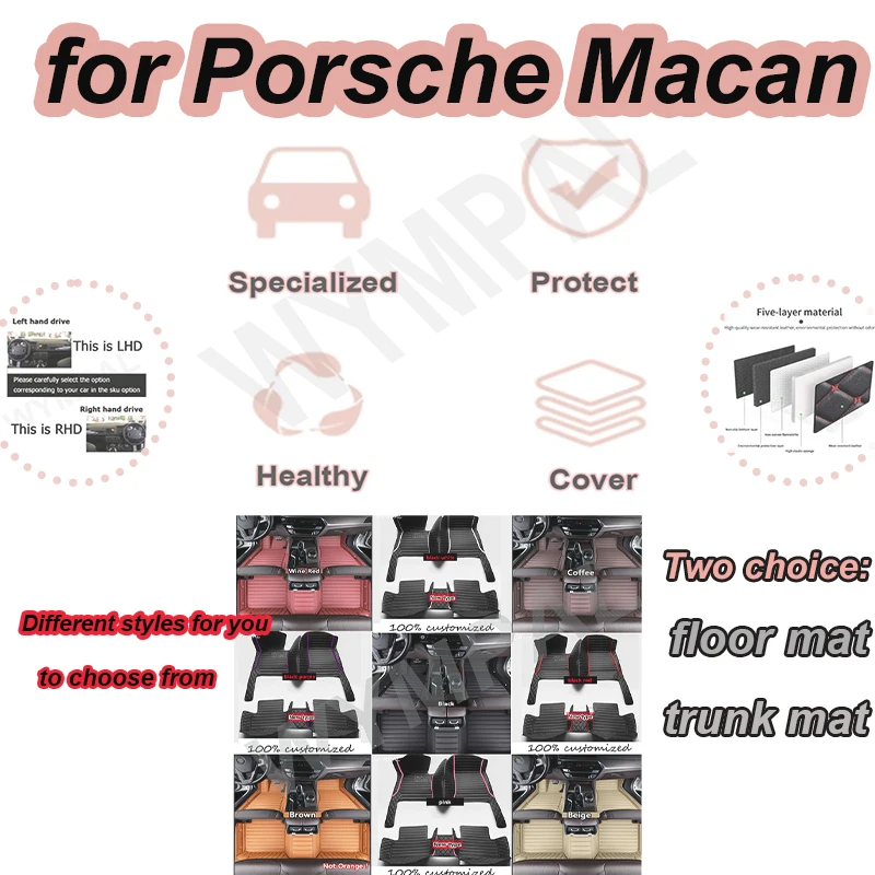 

LUXURY Car Floor Mats For Porsche Macan 95B 2018 2017 2016 2015 2014 Leather Car Mats Full Set Tapis Voiture Car Accessories