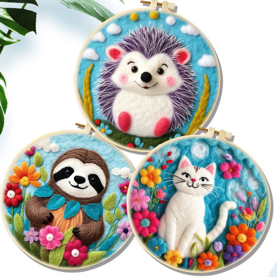 

DIY Wool Embroidery Kit Creative Animal DIY Wool Needle Felt Painting Hedgehog, Fox, Koala DIY Craft Picture For Home Decor