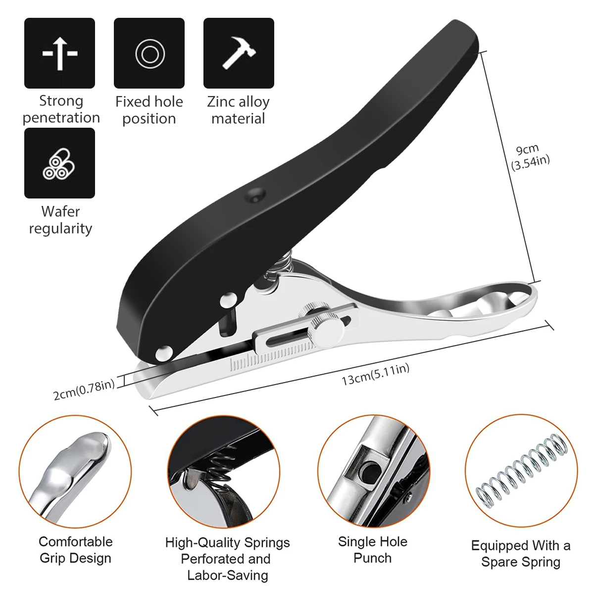 Hole Punch 5/16 inch Heavy Duty Single Puncher,Paper Portable Hand Held Long Edge Punching Plier Handheld Tool with Limiter