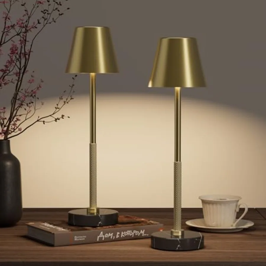

Cordl Table Lamp 2 Pack with Marble Base, 5200mAh Battery Operated Lamp, IP54 Waterproof Portable LED Desk Lamp, 3-Color Stepl