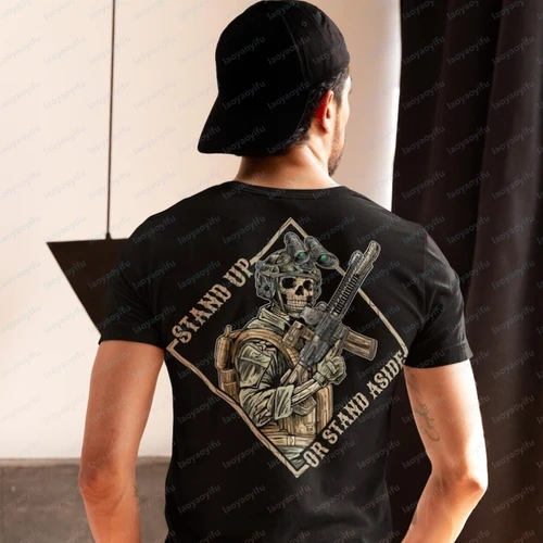 Imagen 1 del producto Stand Up o Stand Aside-Camiseta con esqueleto de guerrero táctico militar, camiseta militar para gimnasio, camisetas gráficas, ropa de algodón para hombres