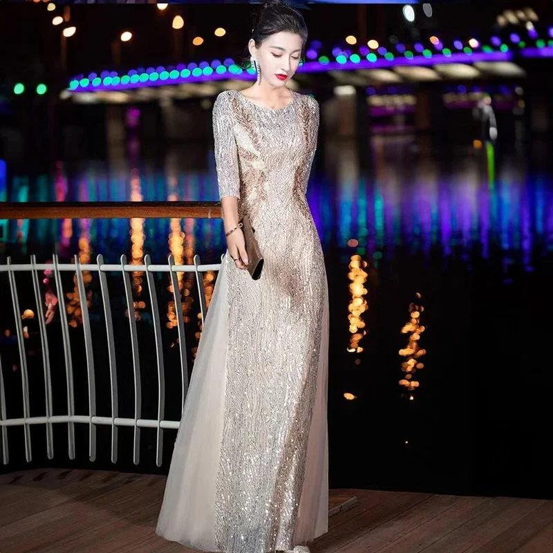 Evening Gown High-end Banquet Niche Light Luxury Host Conductor Choir Performance Costume Women's Long Dress