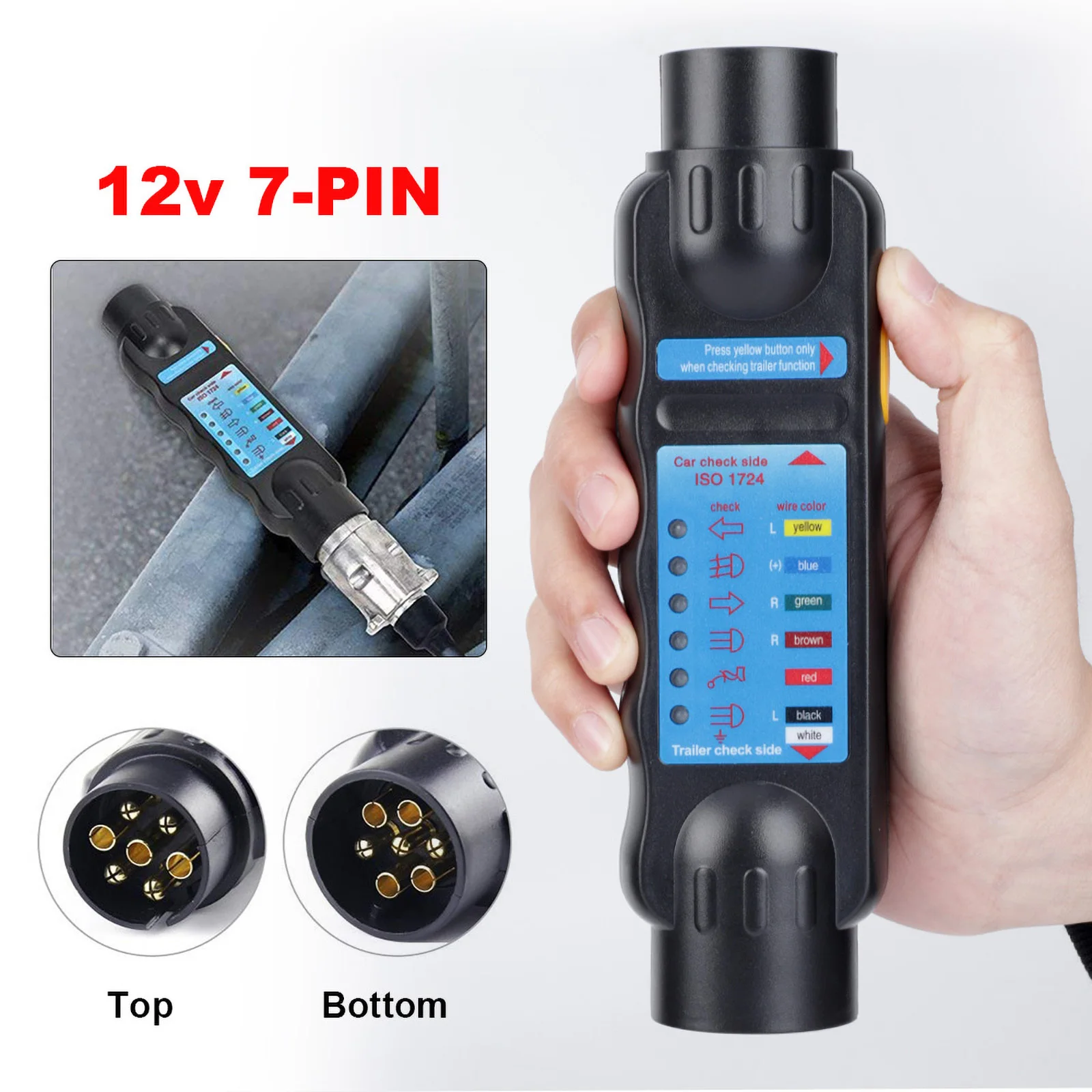 7 Pin Trailer Socket Tester Towbar Plug Socket Diagnostic Tools Caravan Towing Tow Bar Light Wiring Tester Accessories 12V